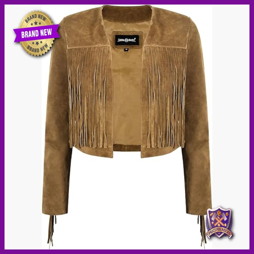 Vintage 90s Cropped Suede Leather Jacket with Fringe Western Style